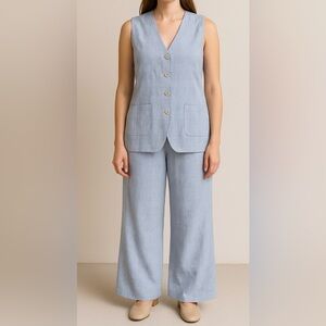 90s Esprit plaid linen suit vest and matching wide pants